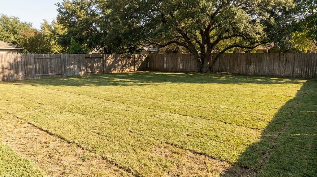 The same Waco, TX backyard after drain field repair with a dry, even lawn