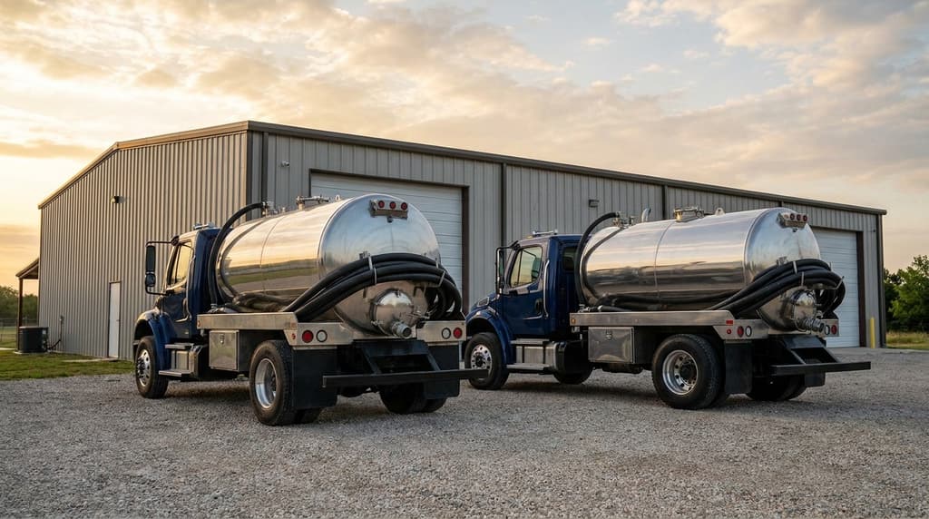 Septic vacuum trucks ready for rural service near McGregor, TX
