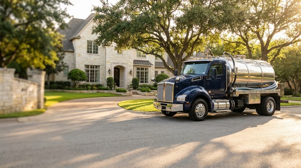 Texas Septic Pros septic truck at a home in Waco, TX